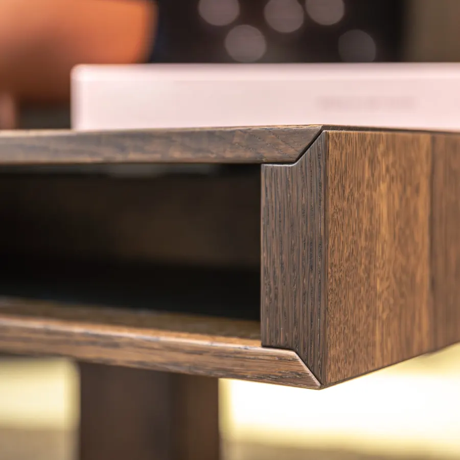 Precision wood joinery detail in custom furniture